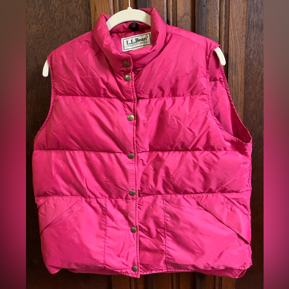 Vintage LL Bean Puffer Vest Women's L Pink Down Pockets Nylon Zip Snap